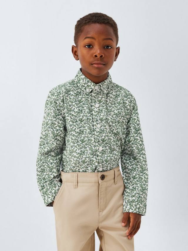 

Детская рубашка с цветочным принтом и длинными рукавами John Lewis Heirloom Collection, Shale Green