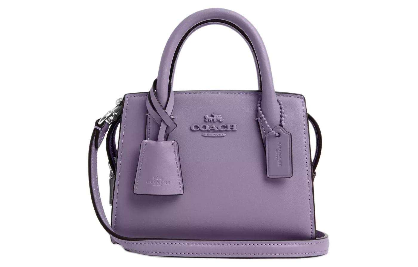 

Сумка через плечо, кроссбоді, клатч из телячьей кожи мини женская серебристая и светло-фиолетовая COACH