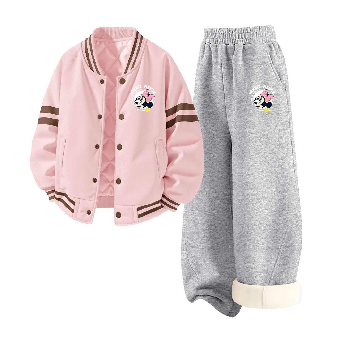 Детский спортивный костюм с воротником-стойкой на флисе Disney, [Thickened and Fleece-Lined]DiDi K Lotus Pink+DiDi K Heather Gray