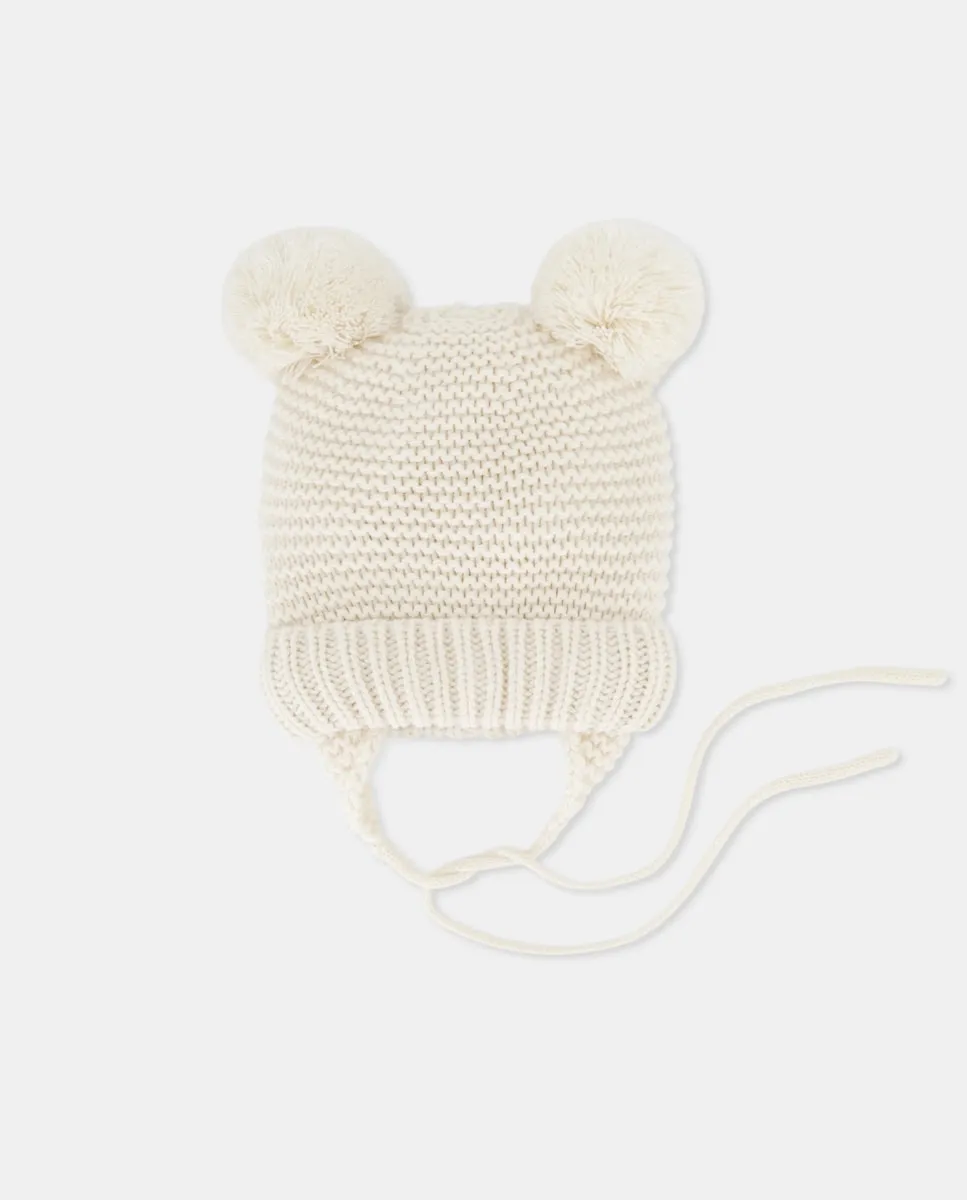 

Детская однотонная вязаная шапочка два помпона Baby El Corte Inglés, экрю