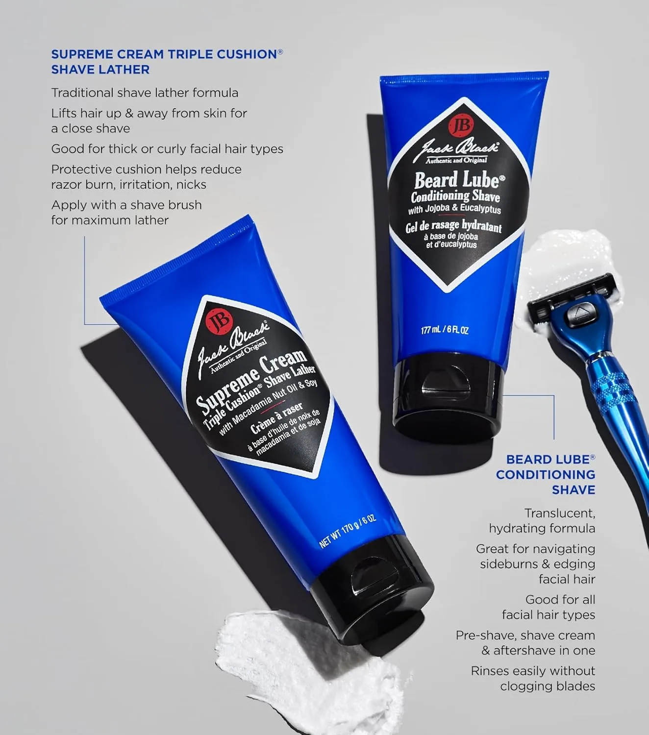 Jack Black Supreme Cream Triple Cushion Shave Lather - PureScience Formula, масло макадамии и сои, роскошный крем для бритья, увлажняет кожу, уменьшает раздражение - 269 г (упаковка 2 шт) — фото 4