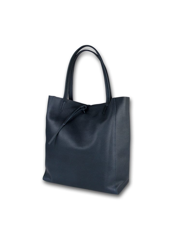 

Кожаная сумка-шоппер, наплечная сумка Toscanto, синяя, примерно 30 см