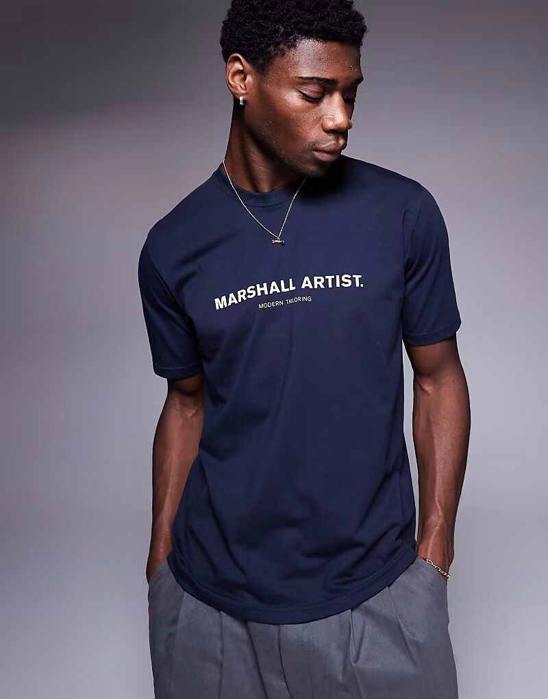 

Футболка с логотипом Marshall Artist, реберная эрозия, темно-синего цвета