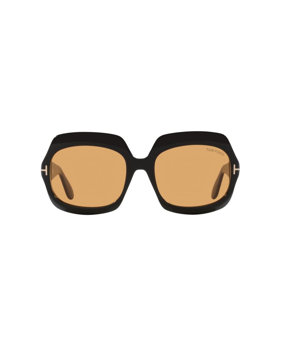 Женские солнцезащитные очки с геометрическим рисунком, Ren TR001878 Tom Ford, Black Shiny, Brown — фото 4