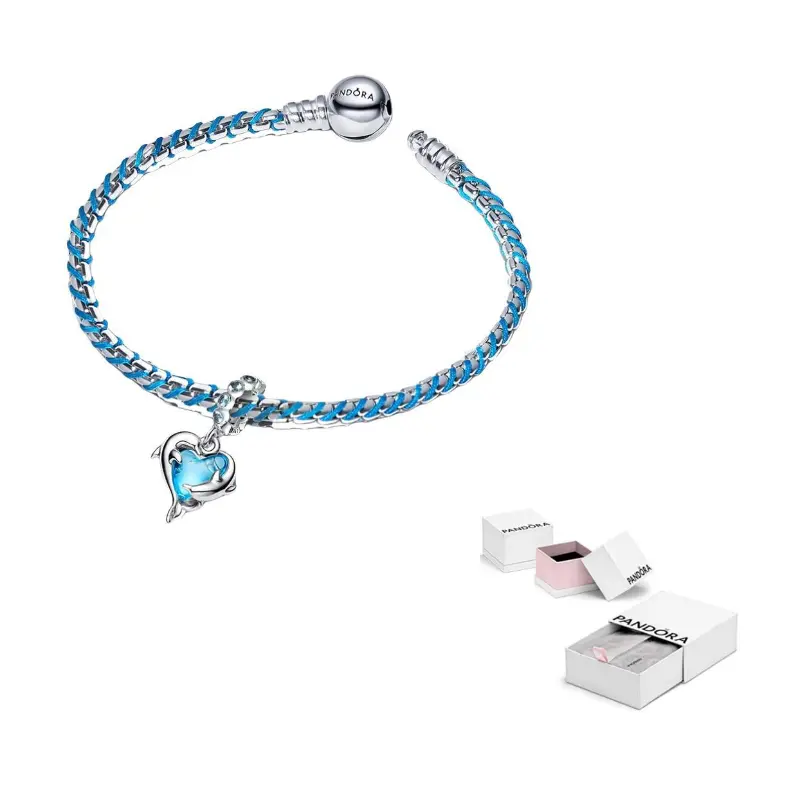 

Pandora 925 Sterling Silver, Textile, Glass браслеты женские blue