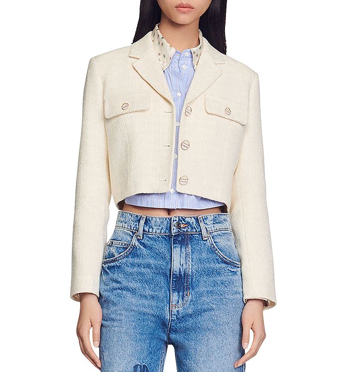

Укороченный твидовый пиджак Edma Sandro, слоновая кость/кремовый