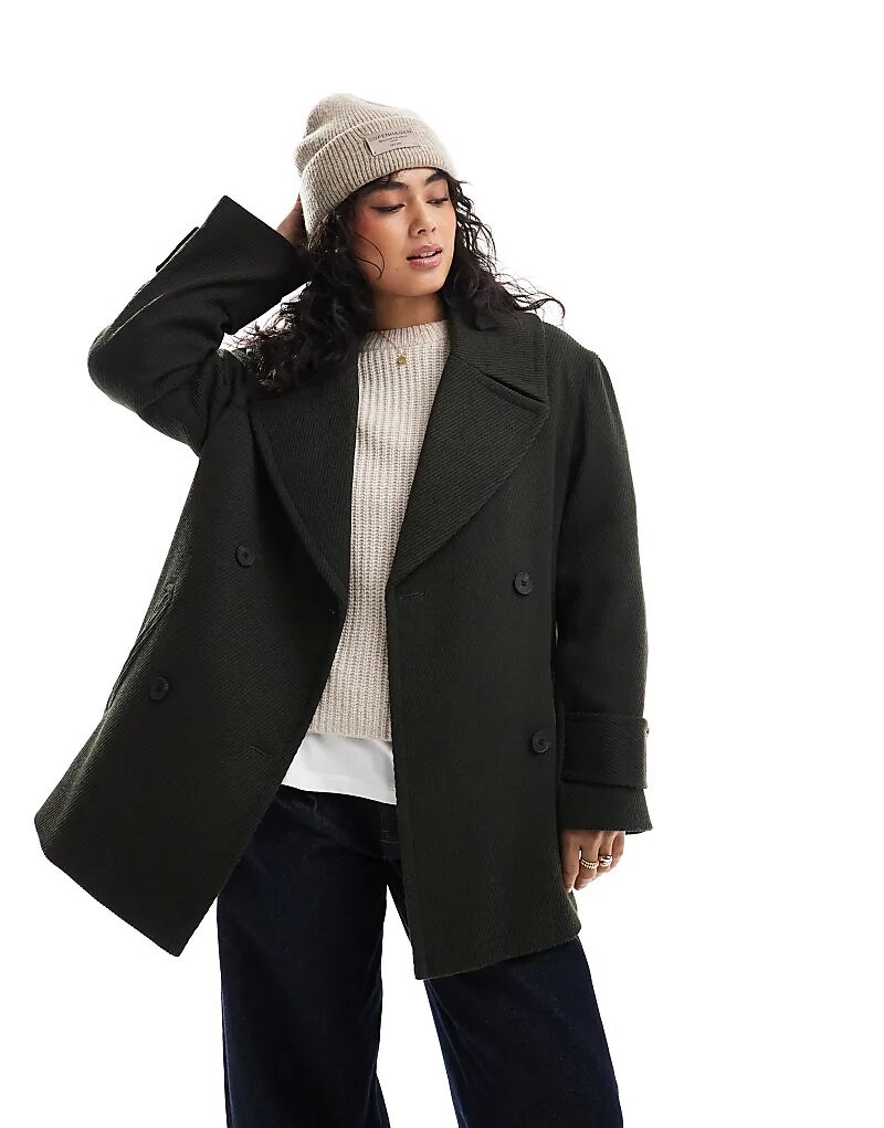 

Пальто-бушлат свободного кроя из твила оливкового цвета ASOS DESIGN