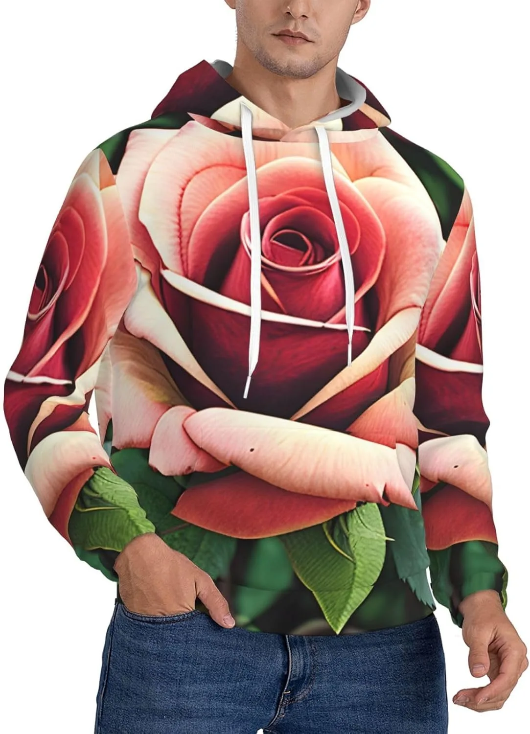 

Мужская флисовая толстовка с капюшоном X-Large, с карманом и принтом Rustic Rose Flowers SamLng