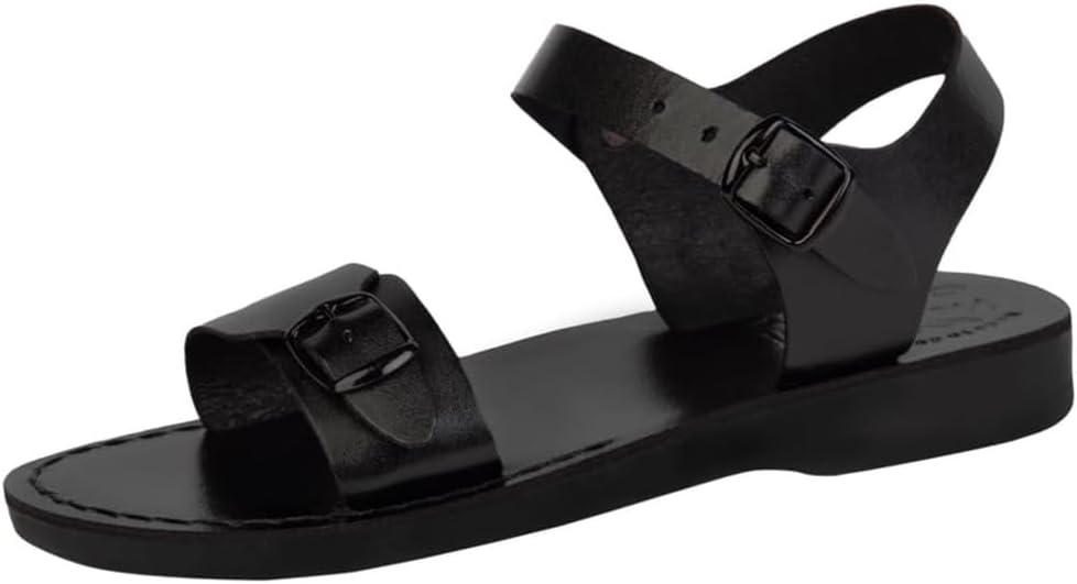 

Мужские/женские кожаные сандалии/шлепанцы Holy Land Market с библейским изображением Иисуса из Иерусалима (черный цвет, Иерусалим)