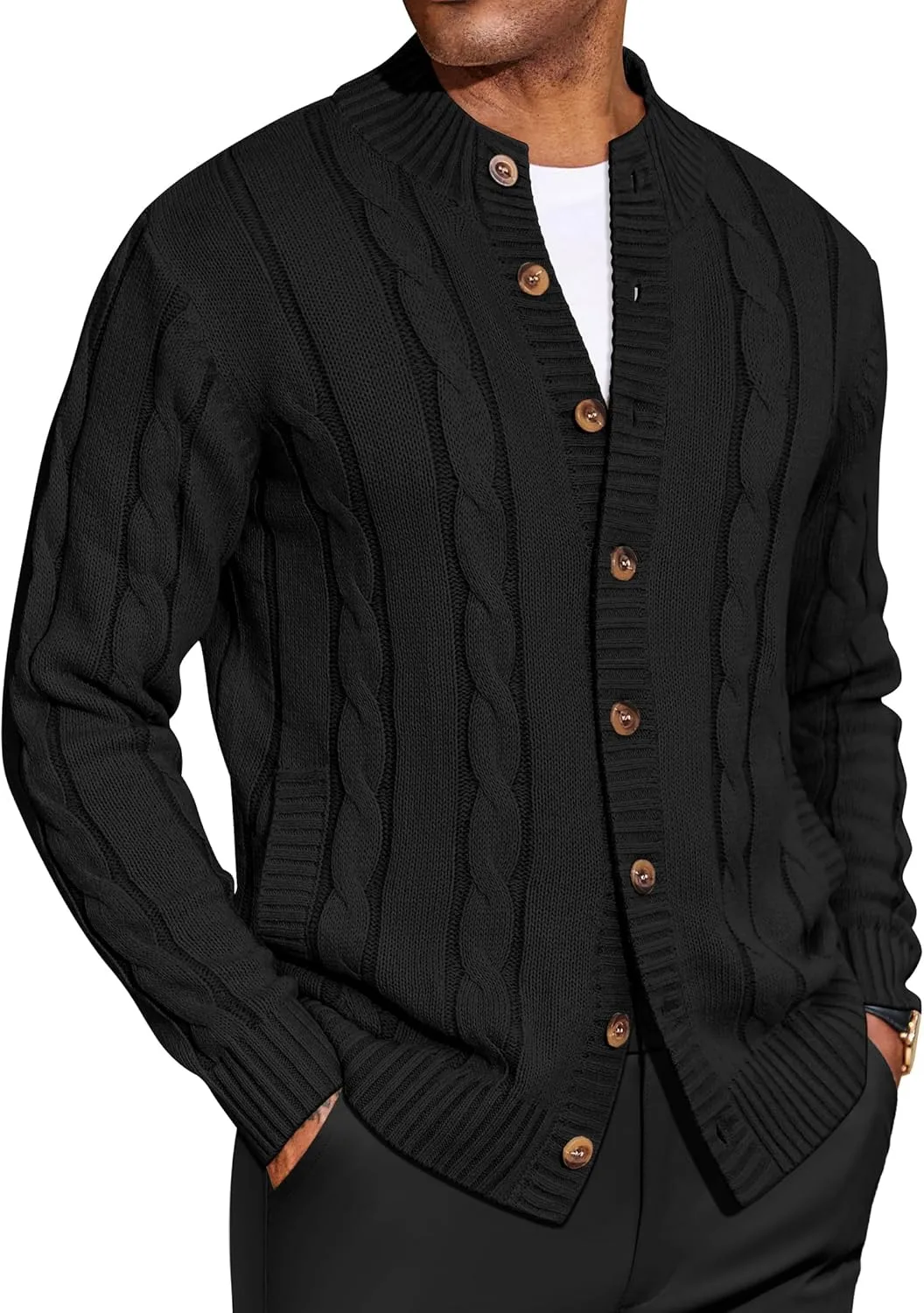 

COOFANDY мужской кардиган с воротником стойкой, кабельной вязкой и карманами