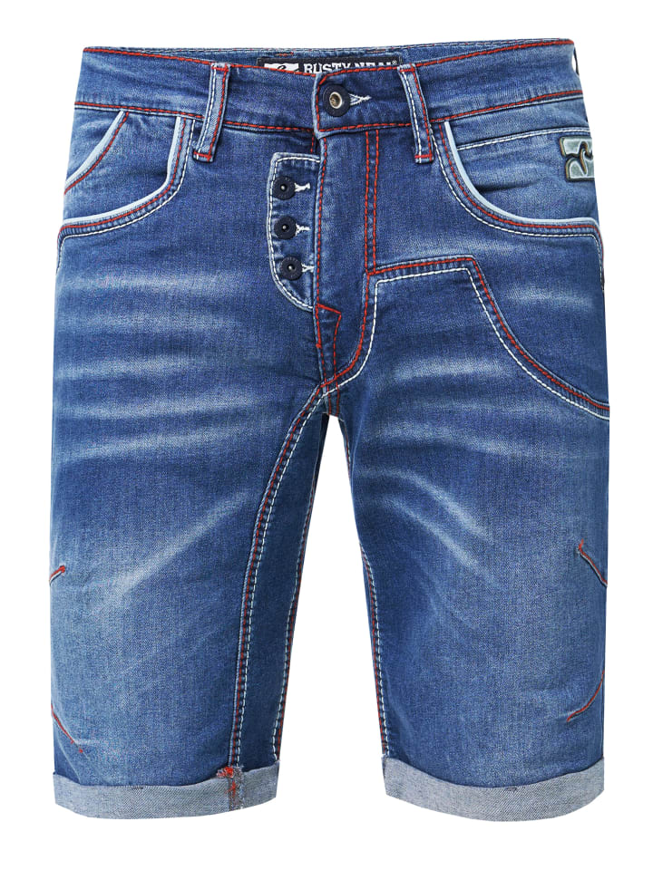 

Rusty Neal Джинсовые шорты "RUBEN" с контрастным швом и расстегнутой планкой на пуговицах, синего цвета