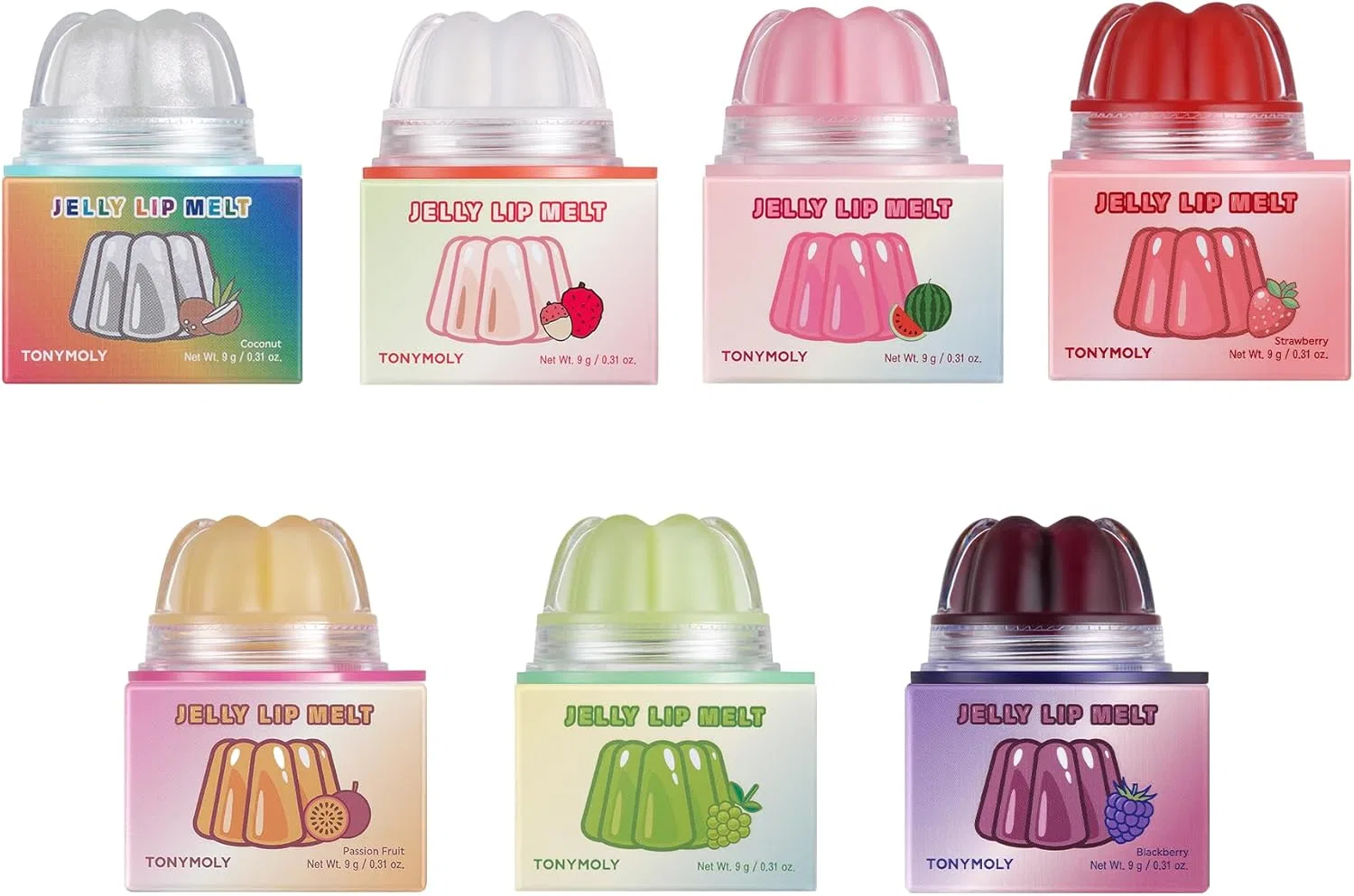 Набор блесков для губ Jelly Lip Melts Rainbow Set TONYMOLY, 7 шт. по 9 г, радужный набор