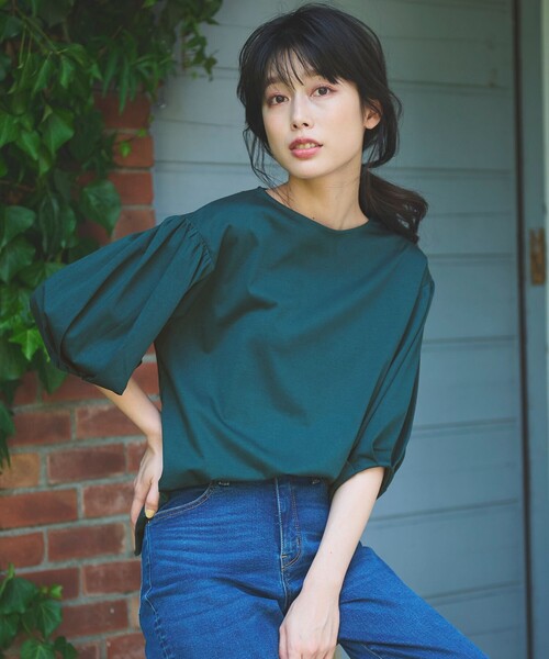 

Топ с пышными рукавами, мерсеризованный гладкий ANY, зеленый