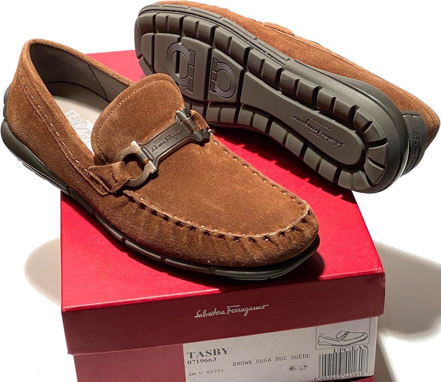 Мужские лоферы Ferragamo TASBY среднего размера из коричневой замши с кожи Gancini (Salvatore) — фото 2