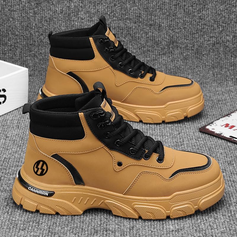 Мужские походные ботинки на шнуровке, Botas Deportivas Para Hombre, высокие ботильоны, модная, стильная, повседневная, удобная обувь для прогулок на открытом воздухе, легкая, дышащая Lokolucx, желтый — фото 2