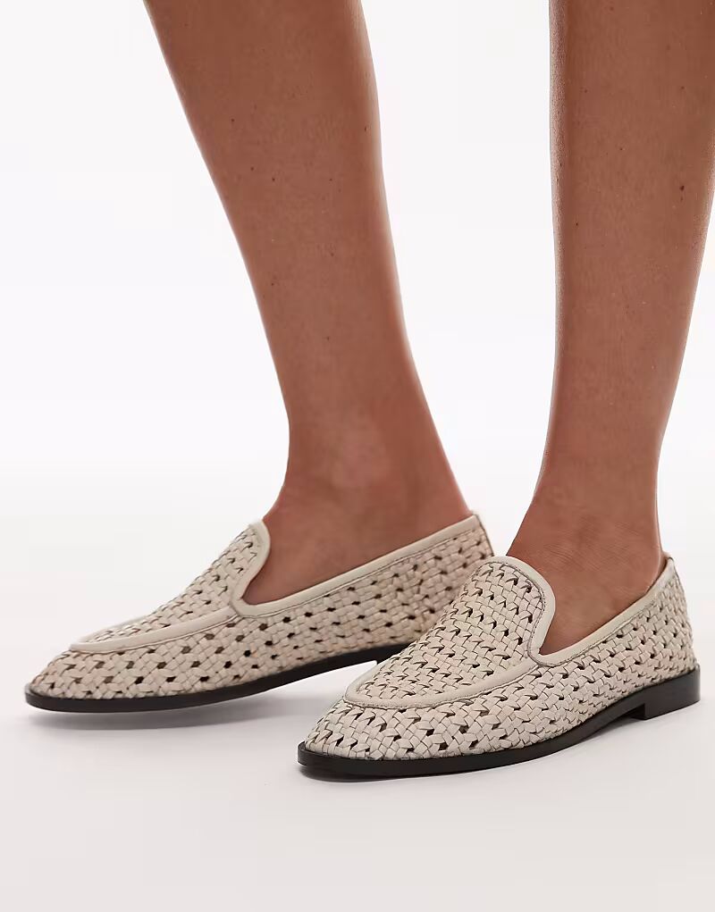Лоферы Topshop Connor из натуральной кожи в плетеном цвете белого цвета — фото 4