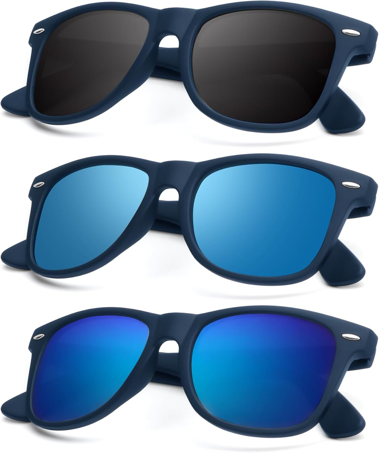 

Поляризованные солнцезащитные очки KALIYADI для мужчин и женщин, матовые линзы, цветные зеркальные линзы, защита от УФ-излучения (3 шт.), Dark Blue Frame | Black/Ice Blue/Dark Blue