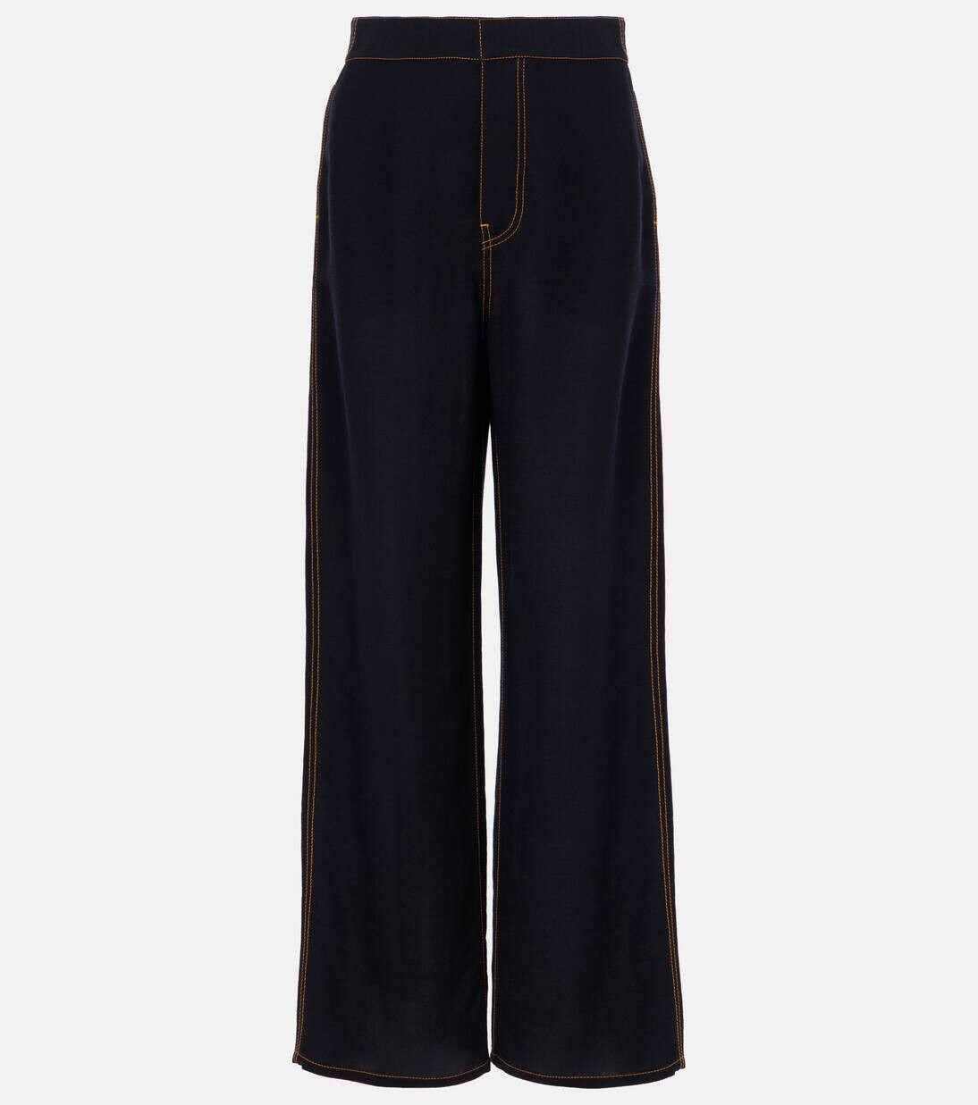 

Широкие брюки из шерстяной смеси жоржета Alaïa, цвет marine fonce