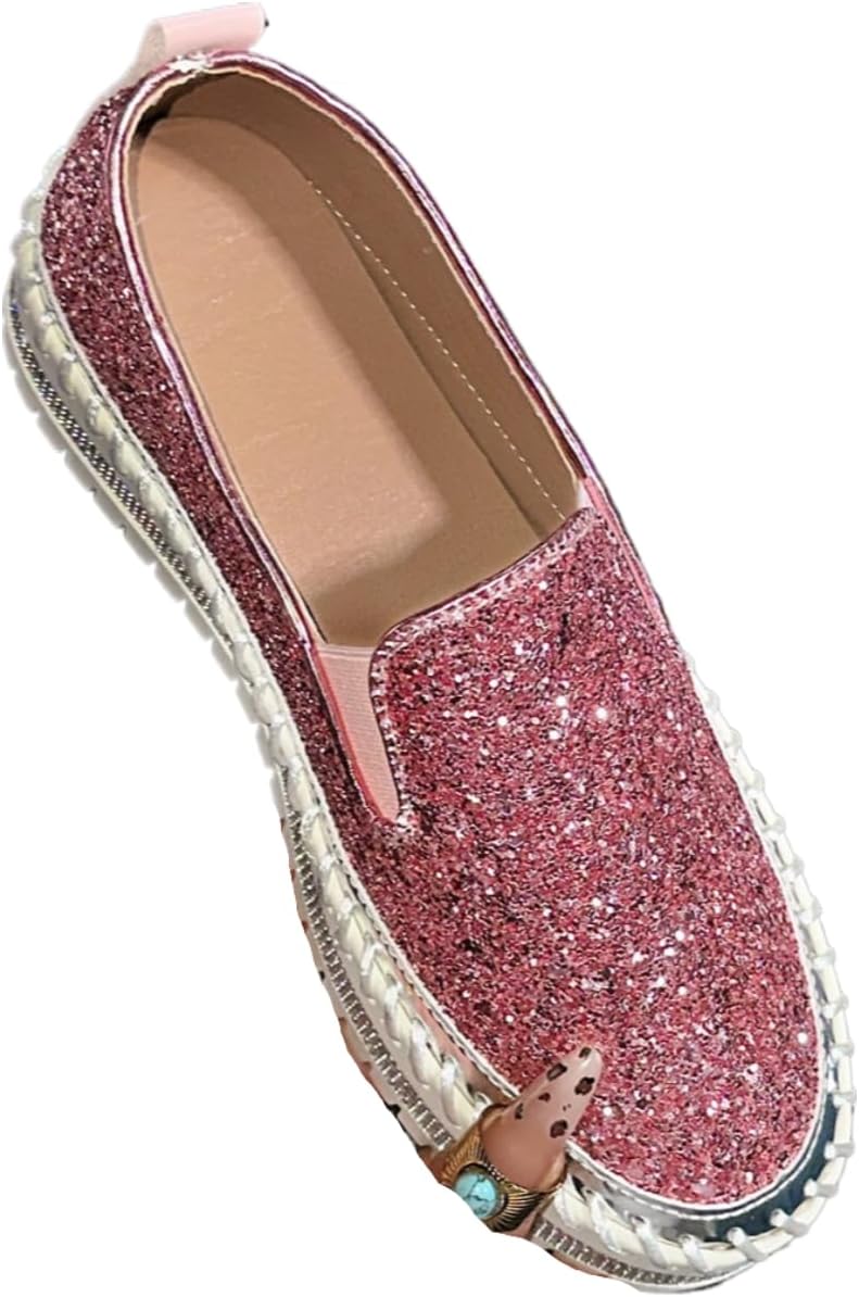 

Женские модные слипоны с блестками и стразами, повседневная удобная обувь с низким верхом для ежедневной носки, легкие дышащие туфли для женщин и девушек, обувь для прогулок Lokolucx, розовый