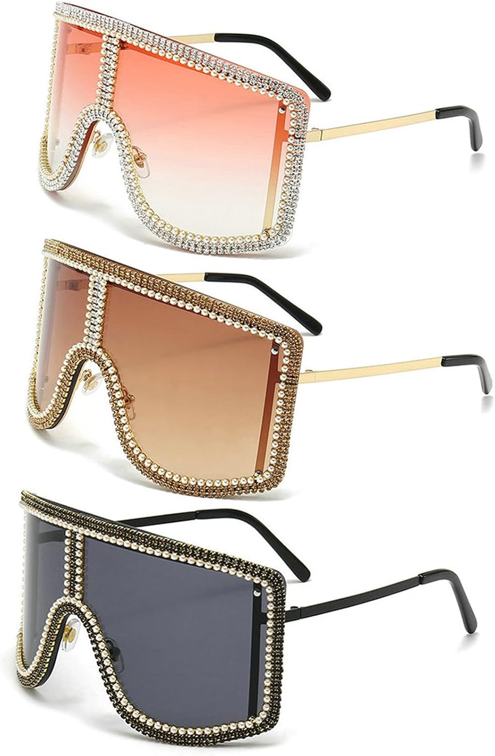 

Солнцезащитные очки Willochra с крупными стразами, женские, 2023 год, роскошные цельные спортивные солнцезащитные очки в стиле Y2K для женщин в стиле панк, 3pcs-black&brown&pink