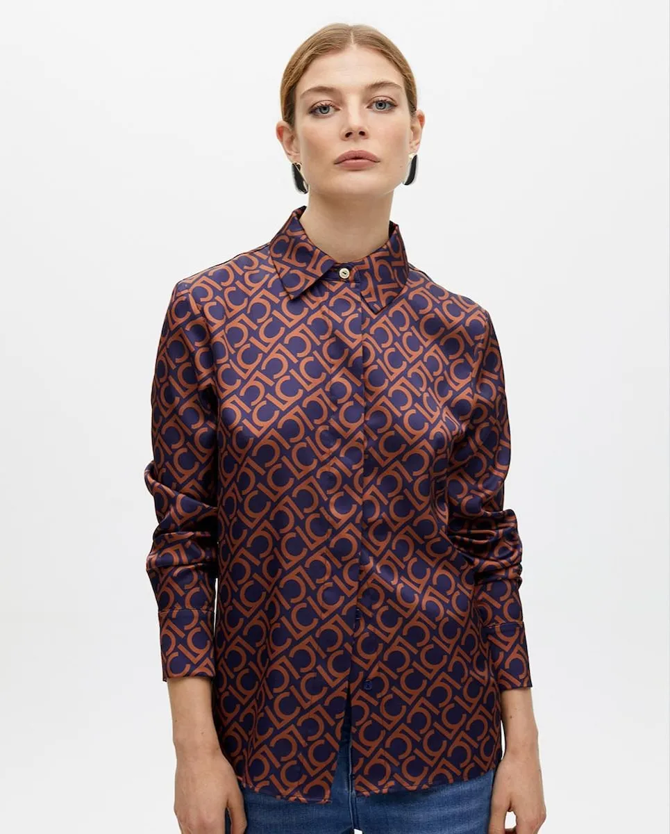 

Женская рубашка с принтом и скрытой застежкой Lola Casademunt, темно-синий/оранжевый