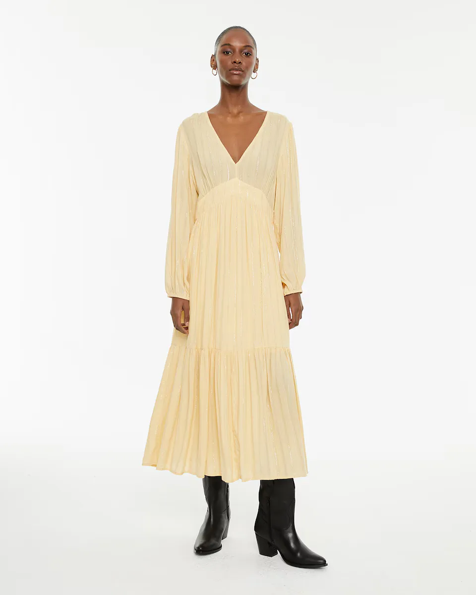 

Платье с деталями из люрекса и V-образным вырезом System Action, желтый