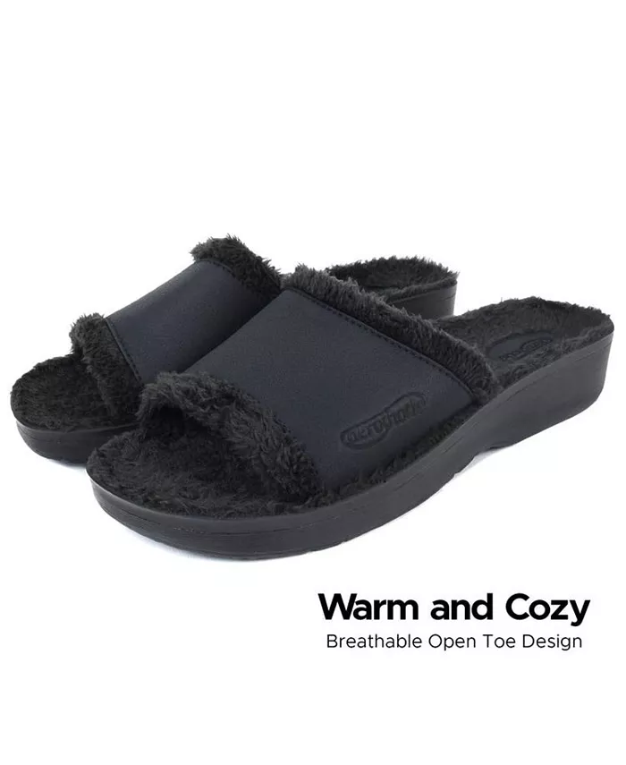 Женские слайды Aspen Fuzzy Strap с поддержкой свода стопы Aerothotic, черный — фото 2