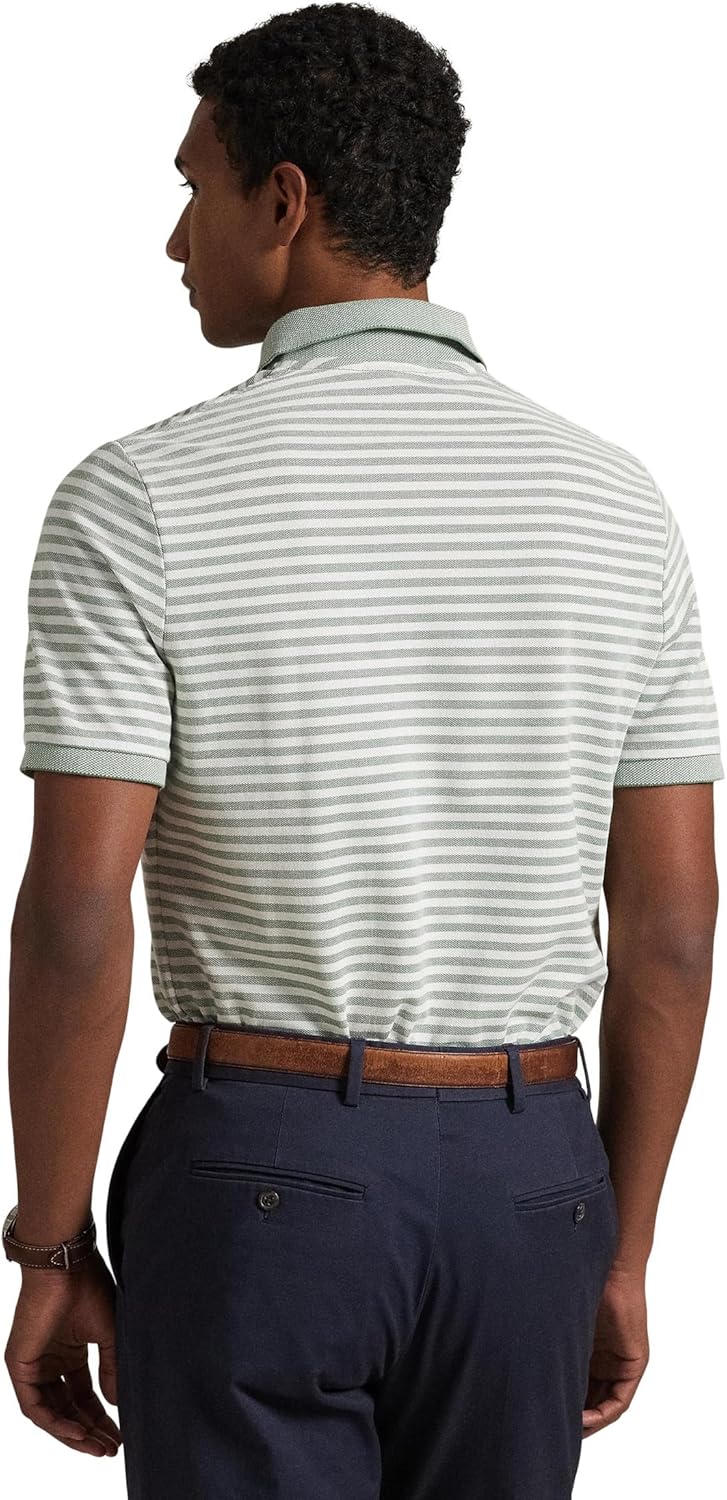 POLO RALPH LAUREN Мужская классическая полосатая поло из сетки, Fatigue/White — фото 2