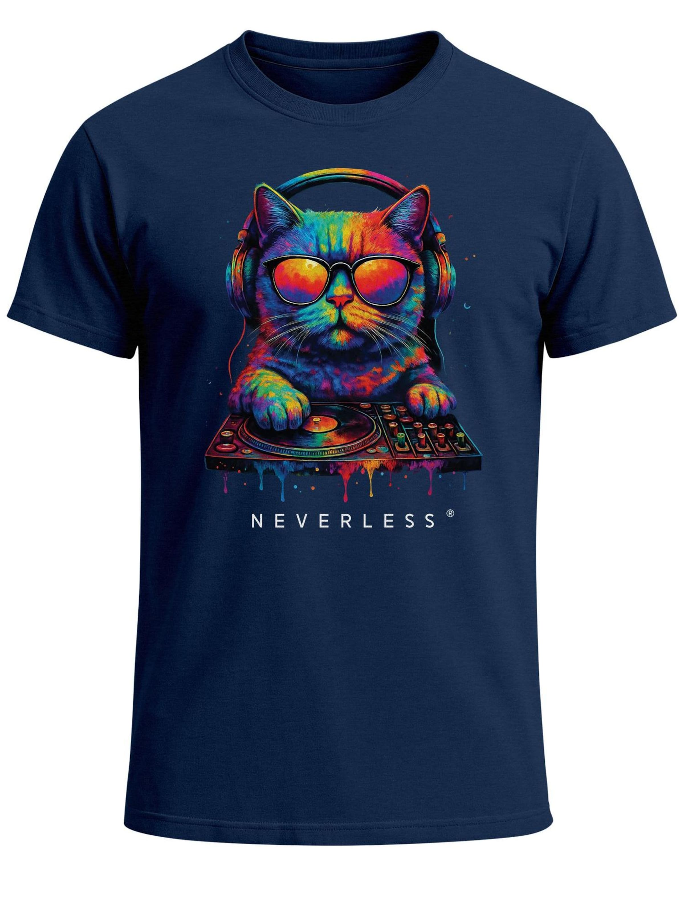 

Neverless Футболка 'DJ Cat' в цвете Navy