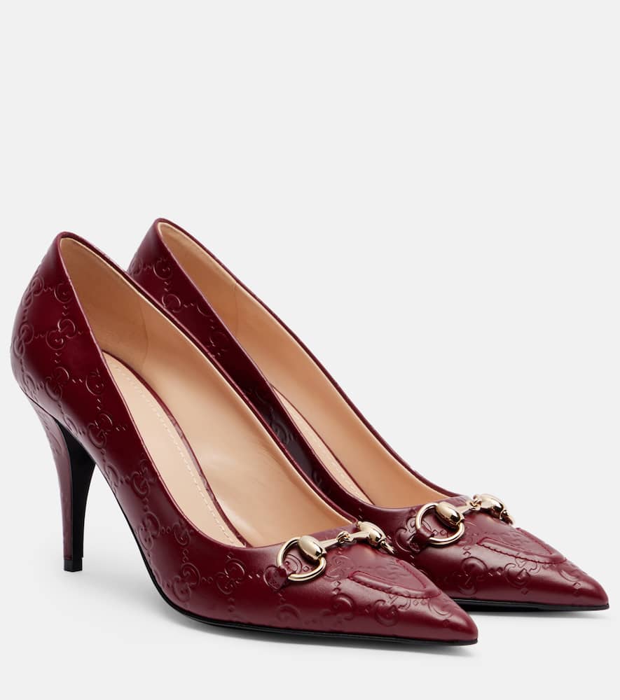 Туфли-лодочки Erin GG Horsebit 85 из кожи Gucci, Rosso Ancora