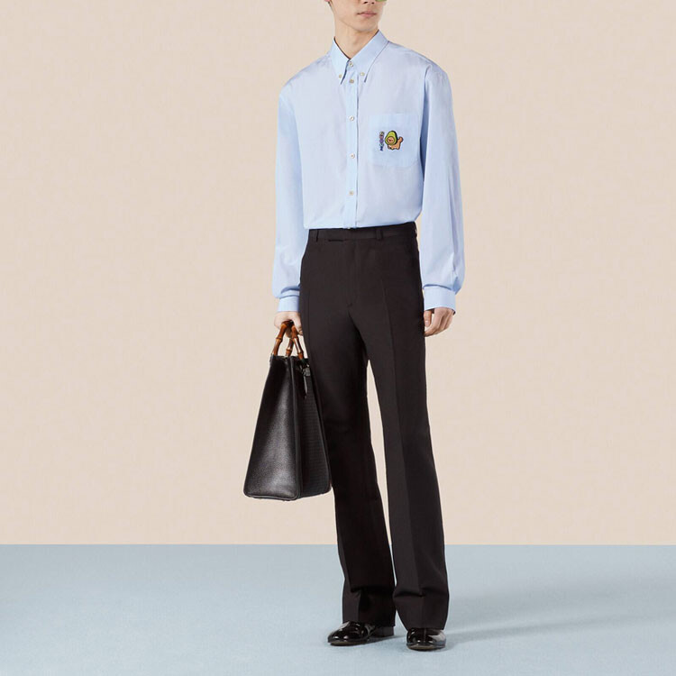 Рубашка мужская Gucci светло-синяя, классический крой, светло-голубой — фото 2