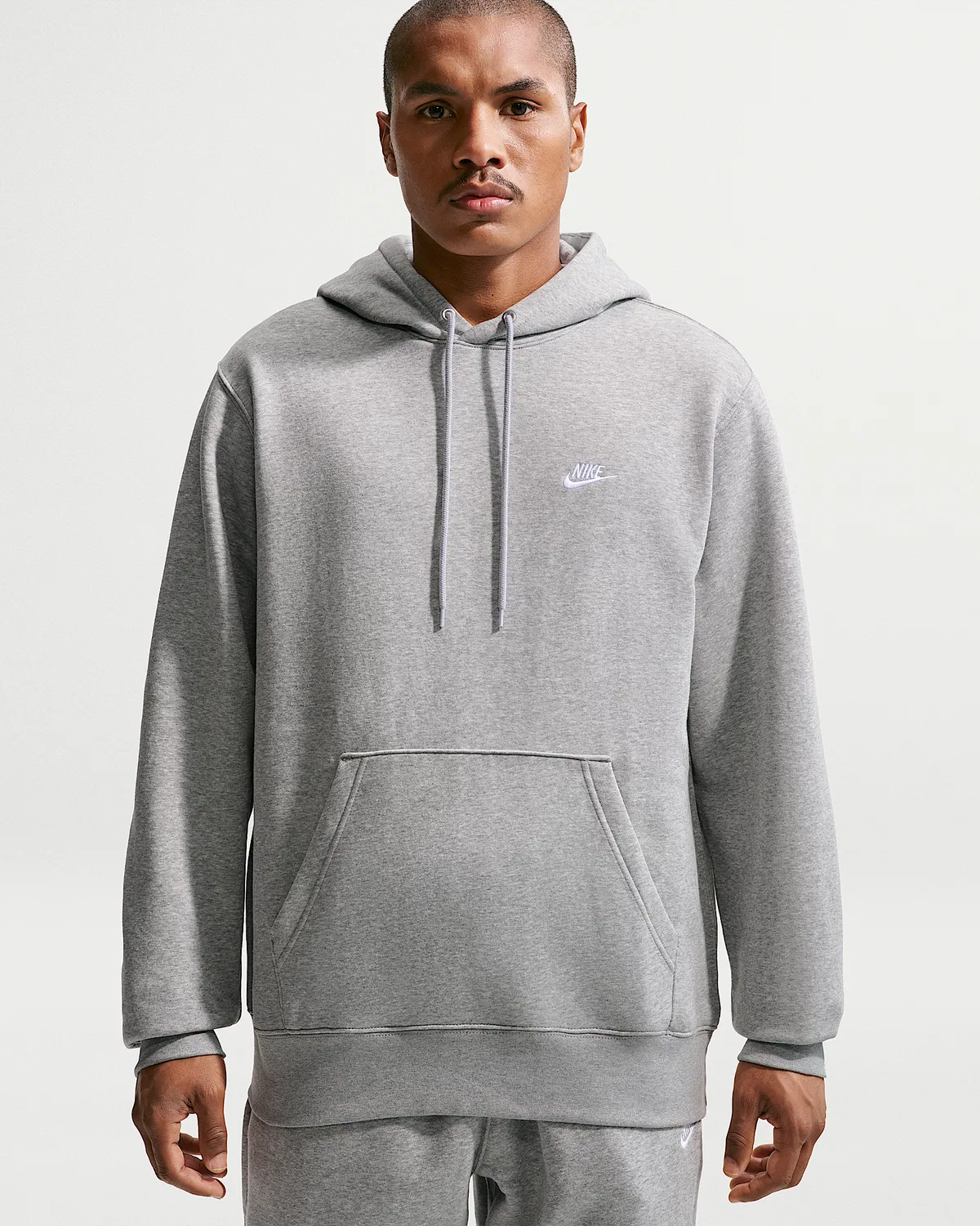 Мужская флисовая худи-пуловер Nike Club, Dark Grey Heather/Light Smoke Grey/White