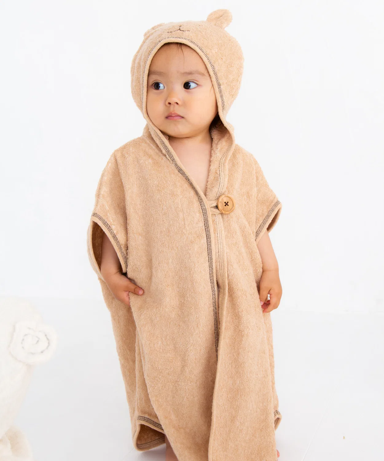 Пончо для купания детское Pompkinsbaby из органического хлопка, коричневое