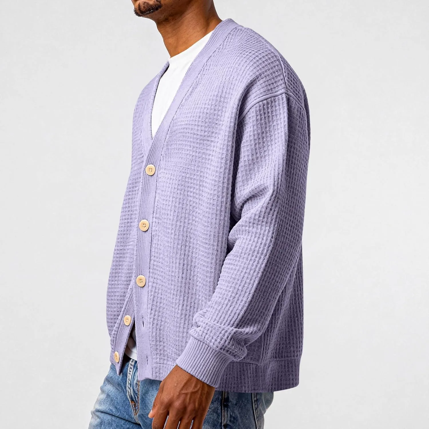 Кардиган мужской оверсайз waffle knit на пуговицах — фото 4