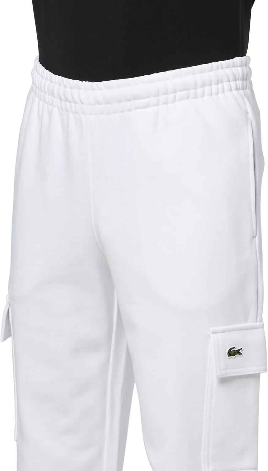 Мужские спортивные брюки-карго Lacoste стандартного кроя из неворсистого флиса, белый — фото 3