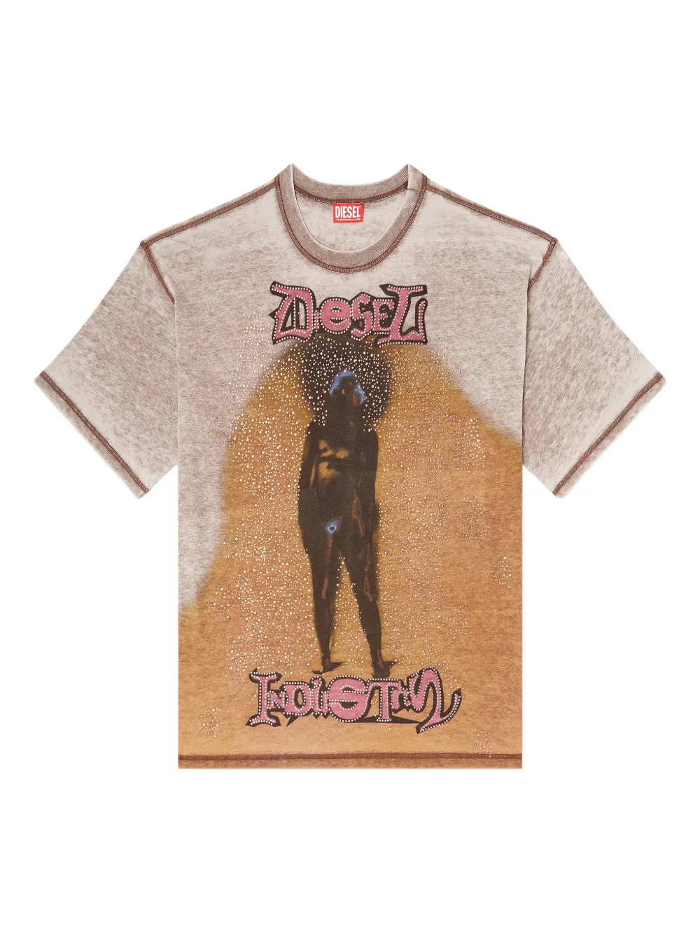 

Футболка с графическим принтом и заклепками Diesel, нейтральный
