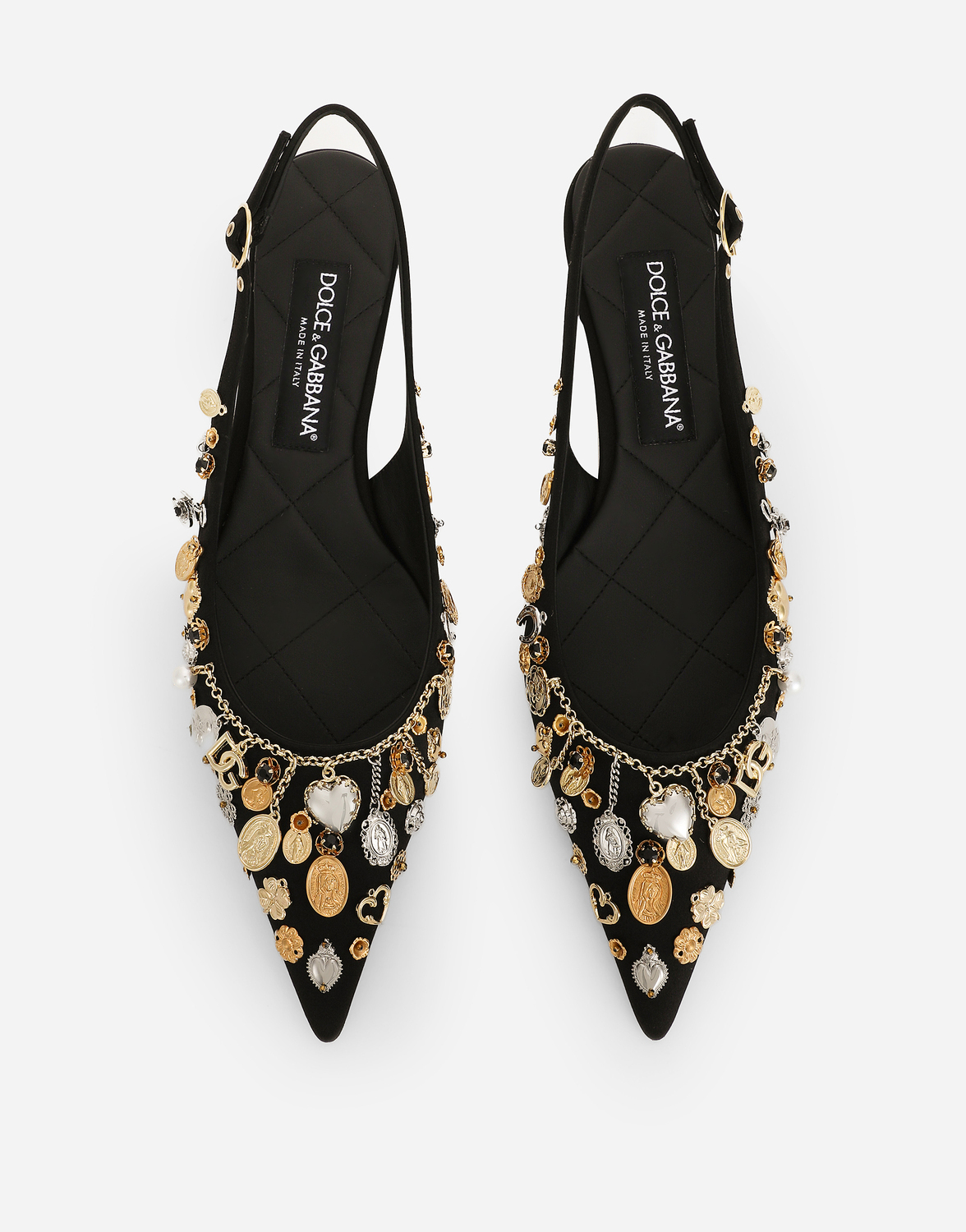Атласные и вышитые туфли-слингбэки Dolce & Gabbana, мультиколор — фото 4