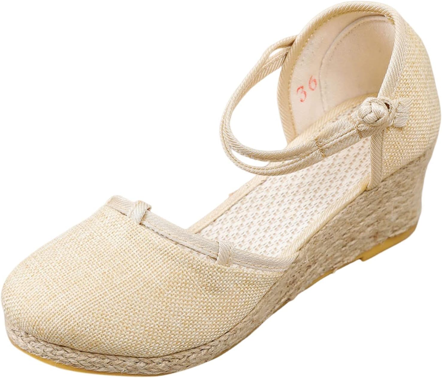 

Женские эспадрильи на танкетке с закрытым носком, ремешком на щиколотке, на низком каблуке, слипоны, летние повседневные и нарядные туфли-эспадрильи, удобные элегантные свадебные сандалии Generic, бежевый