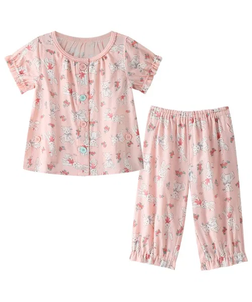 Детская пижама с короткими рукавами из тонкой ткани (с рисунком в виде мягкой игрушки/ромашки) — фото 2