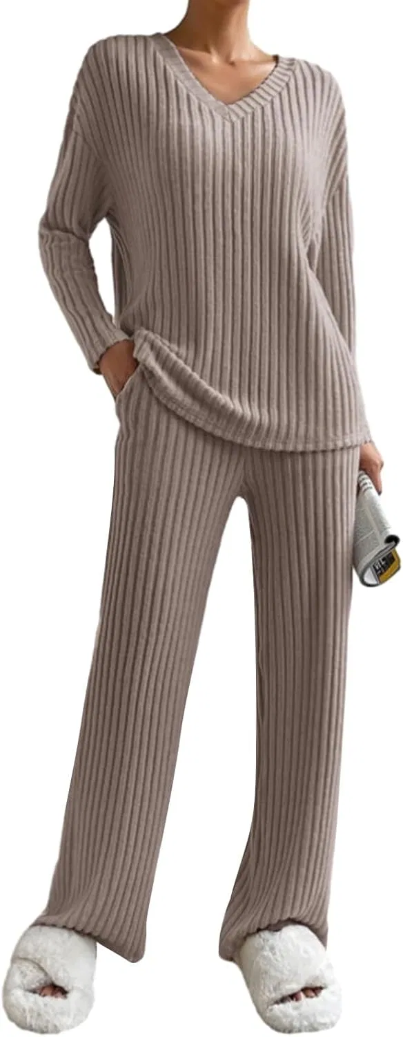 Женский спортивный костюм Ribbed Lounge Wear, Khaki