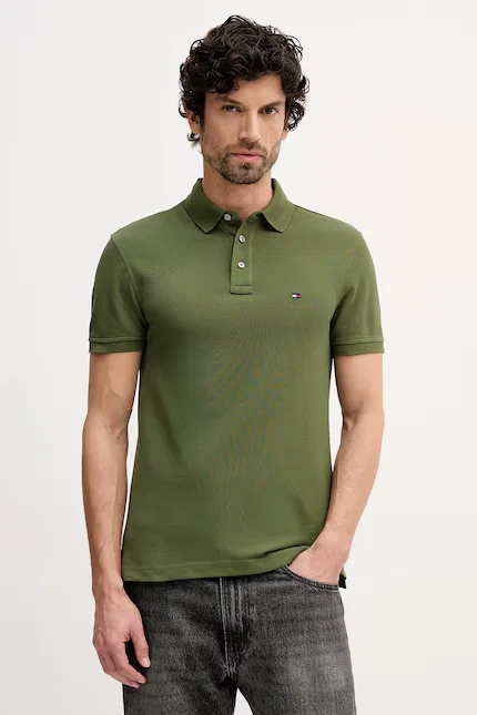Поло из эластичного хлопка slim fit Tommy Hilfiger, зеленый