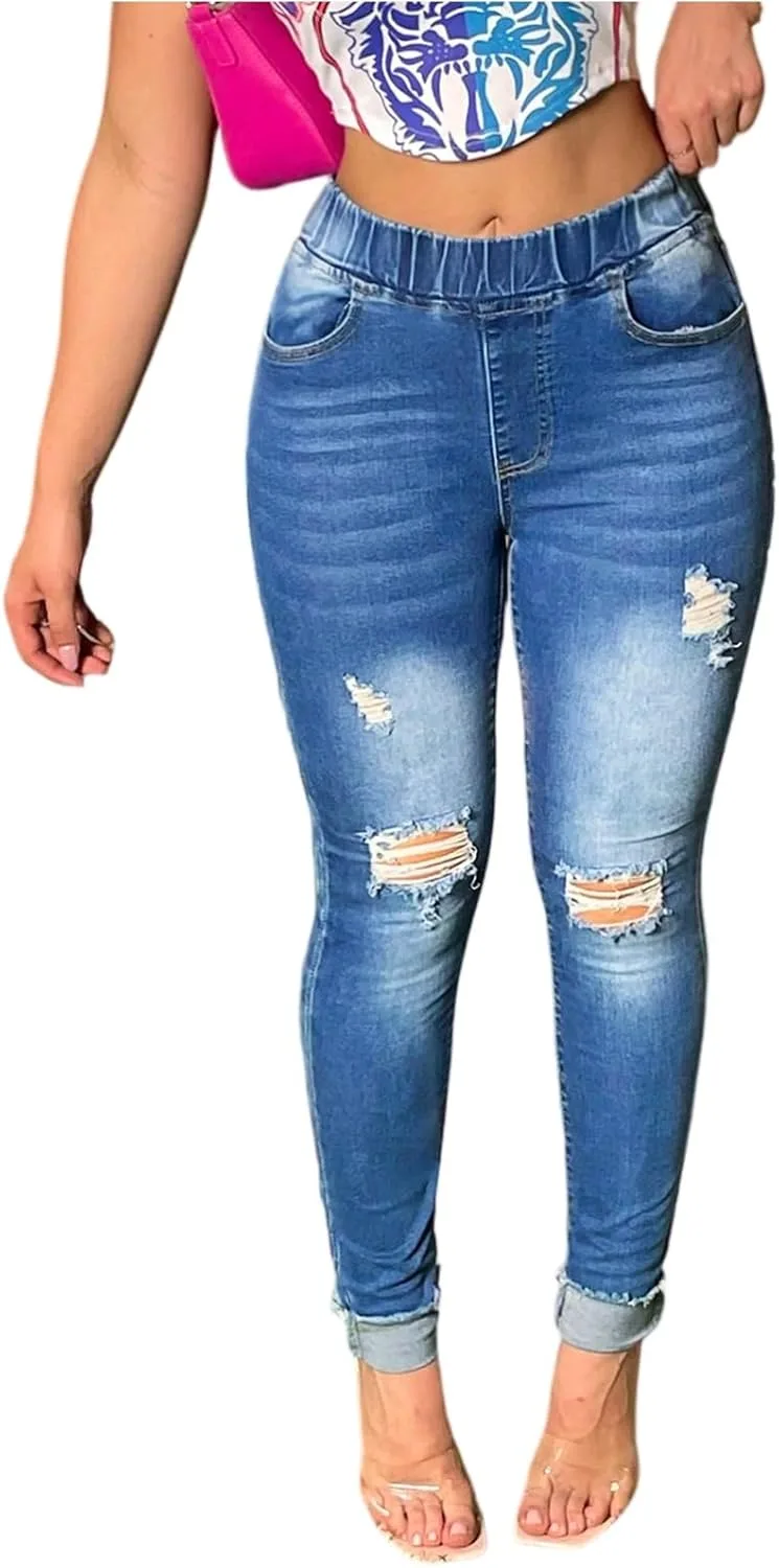 

Женские джинсы с высокой посадкой Ripped Stretch Skinny