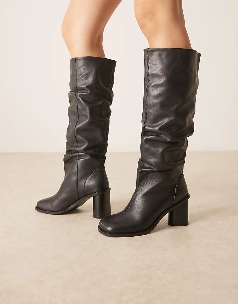 Сапоги Carolina из кожи ASOS DESIGN с широким каблуком, черные