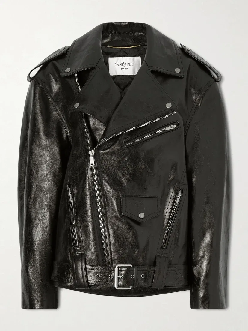 Байкерская куртка из глянцевой фактурной кожи SAINT LAURENT, черный