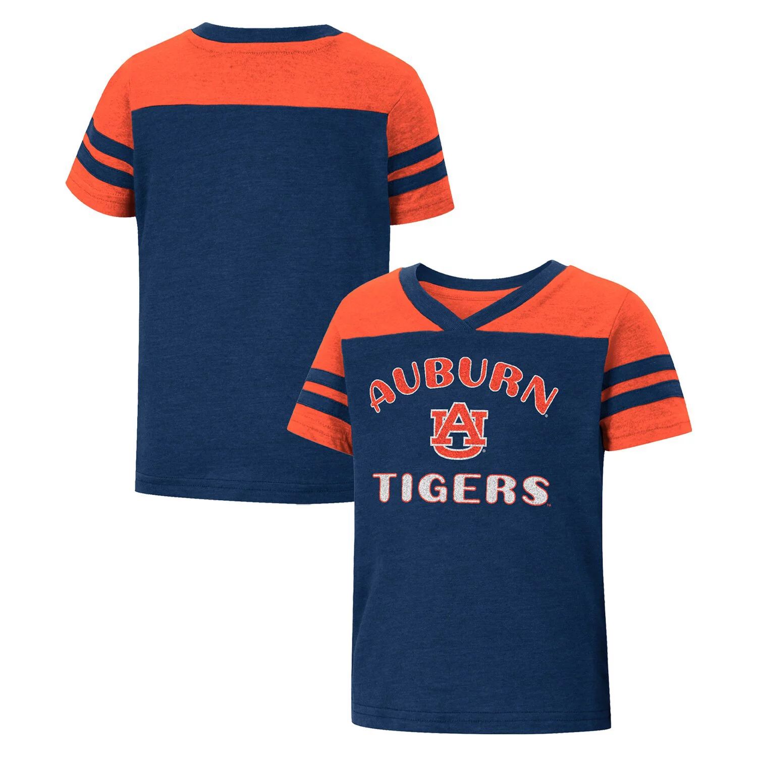 

Полосатая футболка с v-образным вырезом для девочек Toddler Colosseum Navy/Oburn Auburn Tigers Piecrust Promise Colosseum