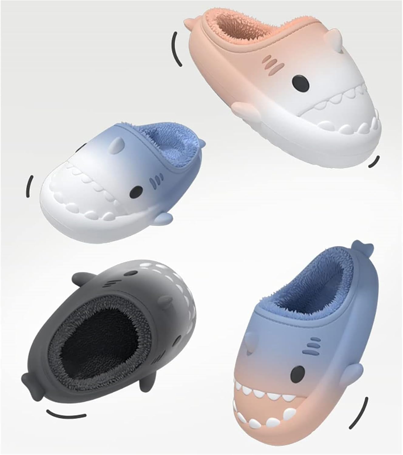 Зимние пушистые тапочки Shark Slides с изображением акулы, зимние тапочки Cloud Slides с акулой для взрослых, нескользящие пушистые тапочки Quroxo, черный — фото 4