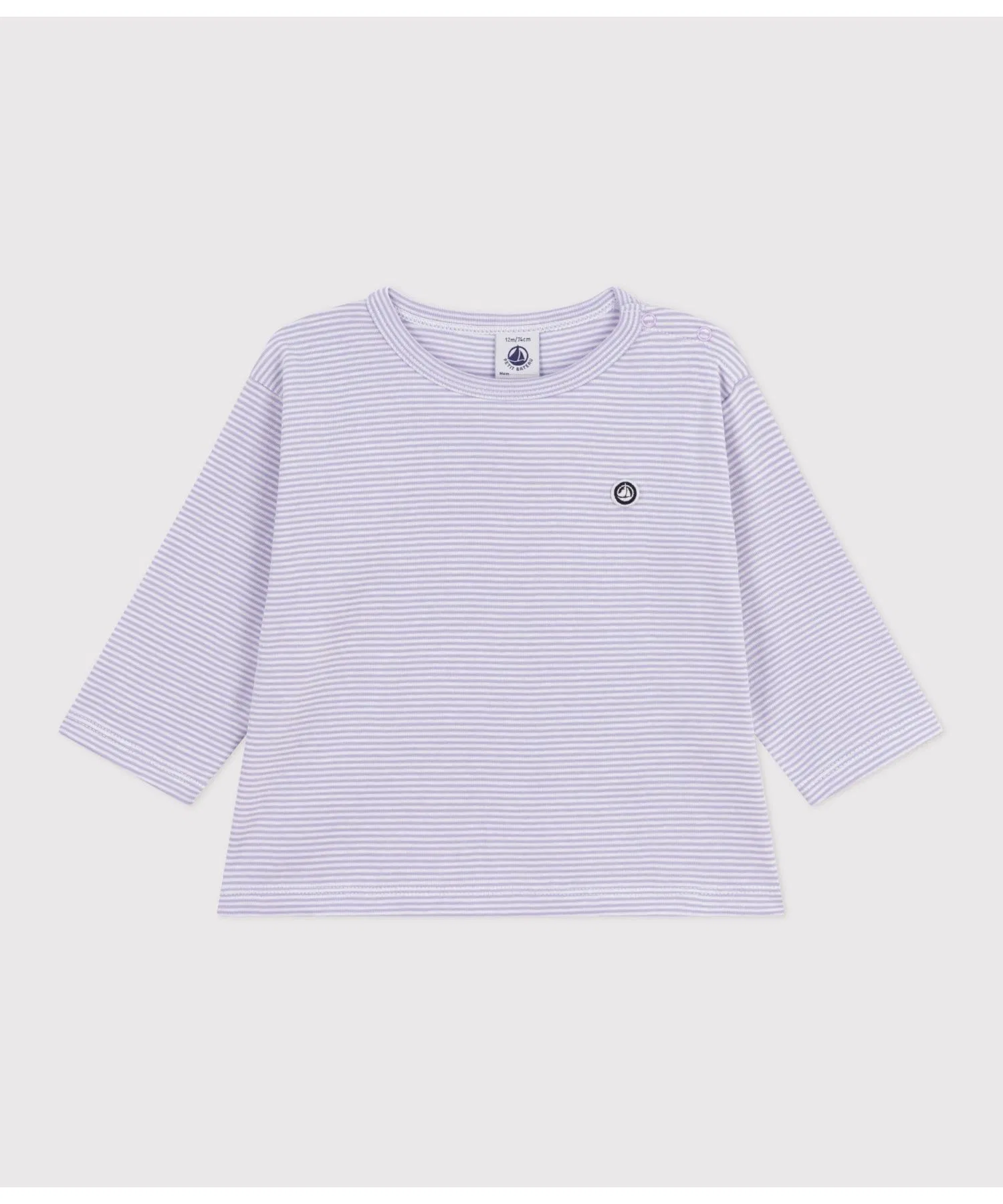 Детская футболка с длинным рукавом в полоску Petit Bateau сине-белая — фото 4