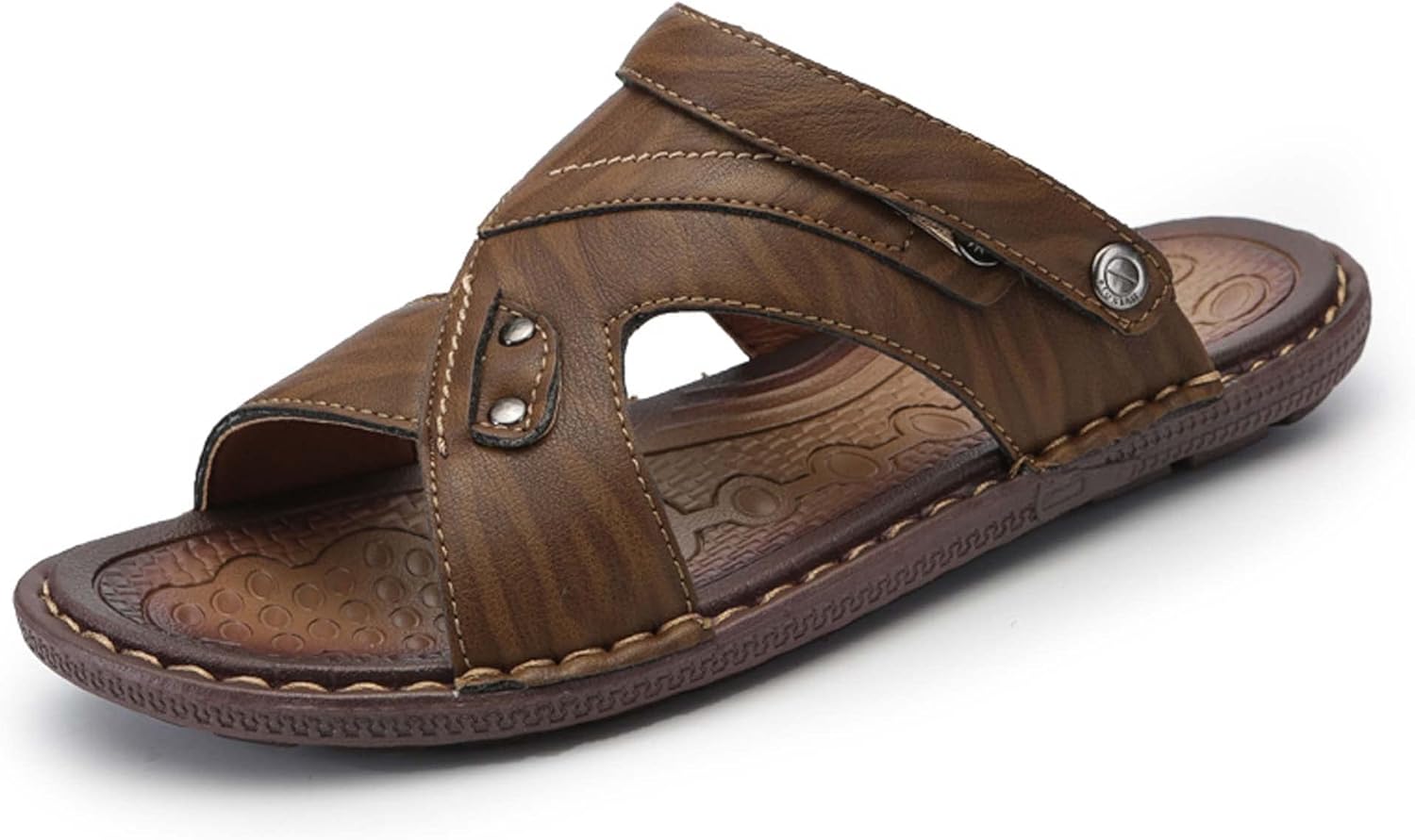 

Летние мужские сандалии для улицы и пляжа, кожаные, дышащие, удобные, с плоской подошвой, повседневные, стильные, легкие, противоскользящие, износостойкие, амортизирующие, гибкие Generic, хаки