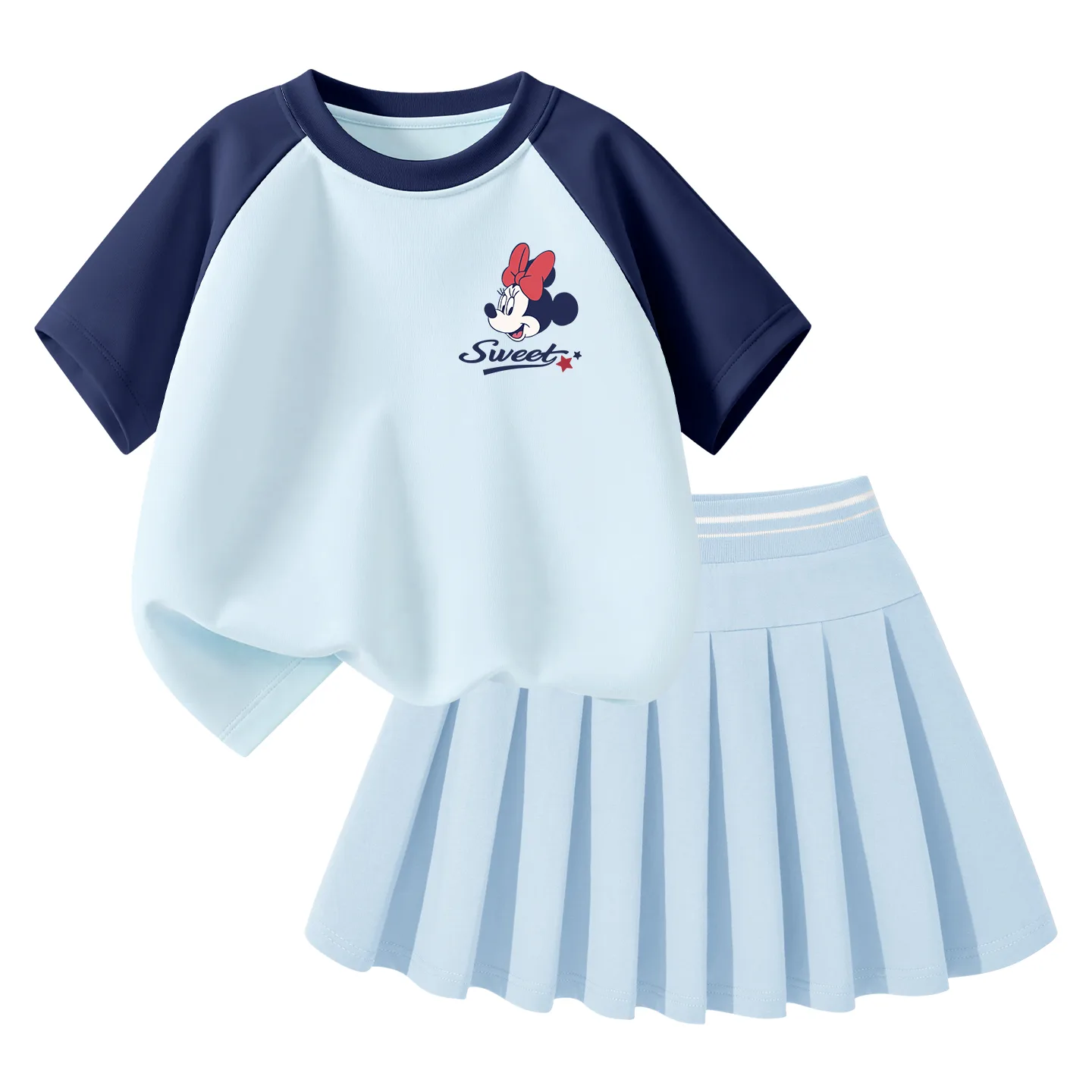 Детская спортивная футболка с круглым вырезом Disney, Di Sweet Knot Sky Blue+Solid Color Sky Blue