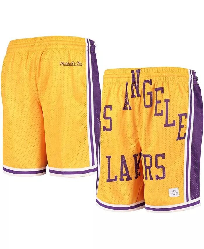 

Классические шорты из твердой древесины Big Boys Gold Los Angeles Lakers с сетчатым узором с большим лицом Mitchell & Ness